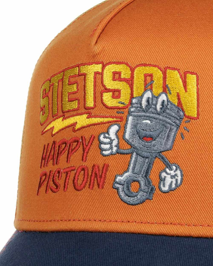 Terracotta coloured Stetson Happy Piston Trucker Cap on white background #colour_terracotta