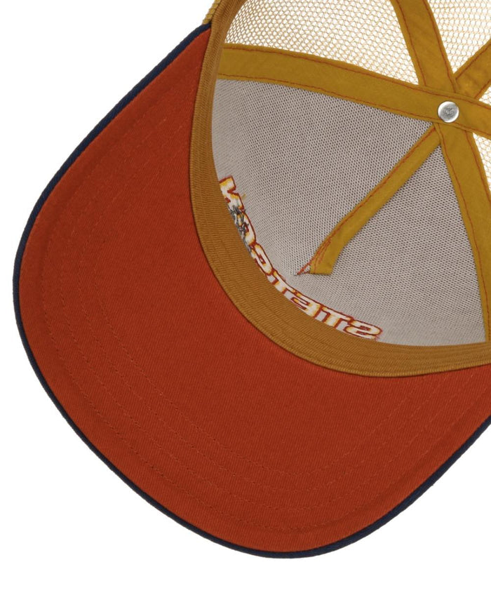 Terracotta coloured Stetson Happy Piston Trucker Cap on white background #colour_terracotta