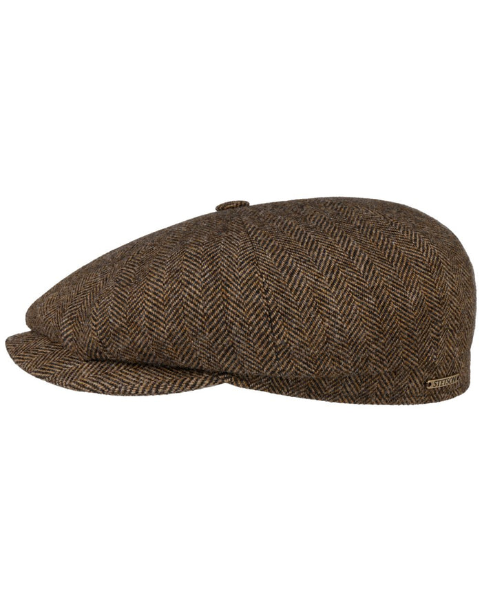 Brown Black Coloured Stetson Hatteras Classic Wool Flat Cap On A White Background #colour_brown-black