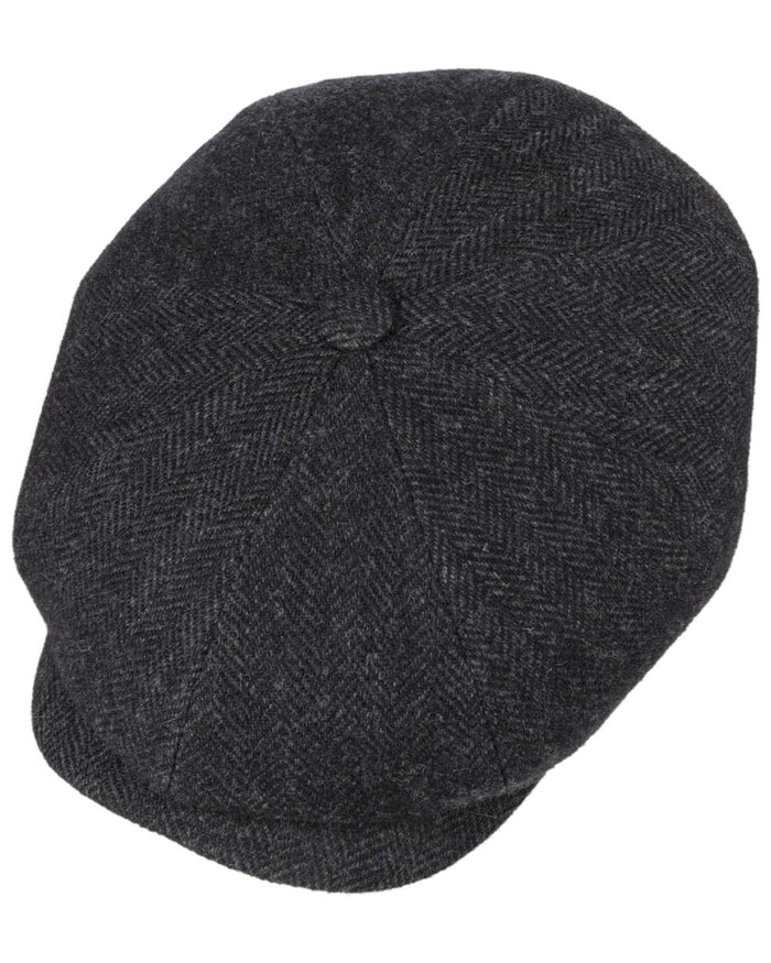 Dark Grey Coloured Stetson Hatteras Classic Wool Flat Cap On A White Background #colour_dark-grey