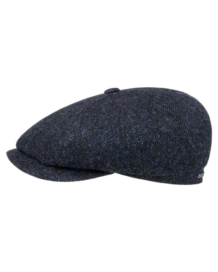 Dark Navy Coloured Stetson Hatteras Classic Wool Flat Cap On A White Background #colour_dark-navy
