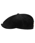 Black coloured Stetson Hatteras Corduroy Jersey Flat Cap on white background #colour_black