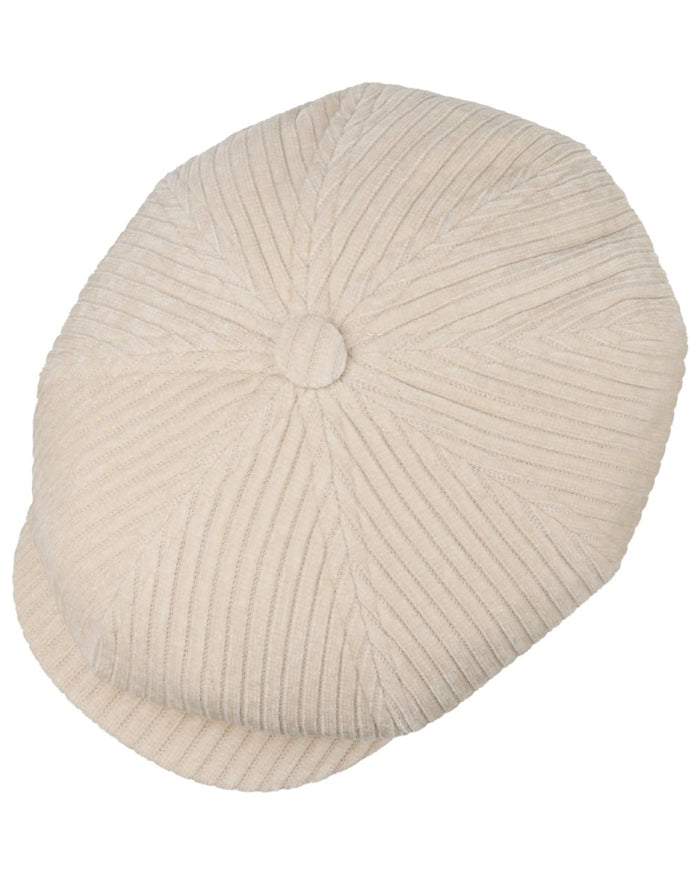 Wool White coloured Stetson Hatteras Corduroy Jersey Flat Cap on white background #colour_wool-white