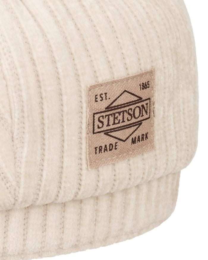 Wool White coloured Stetson Hatteras Corduroy Jersey Flat Cap on white background #colour_wool-white