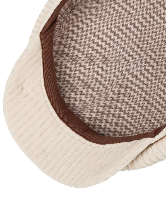 Wool White coloured Stetson Hatteras Corduroy Jersey Flat Cap on white background #colour_wool-white