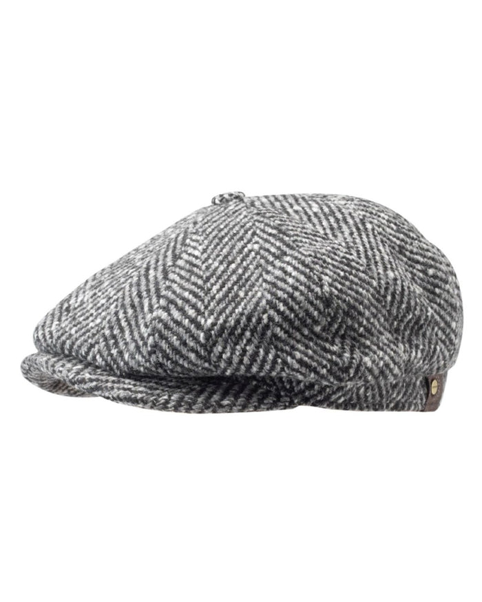 Grey Melange Coloured Stetson Hatteras Herringbone Flat Cap On A White Background #colour_grey-melange