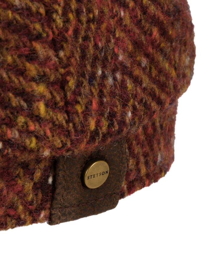 Autumn Red Coloured Stetson Hatteras Herringbone Flat Cap On A White Background #colour_autumn-red