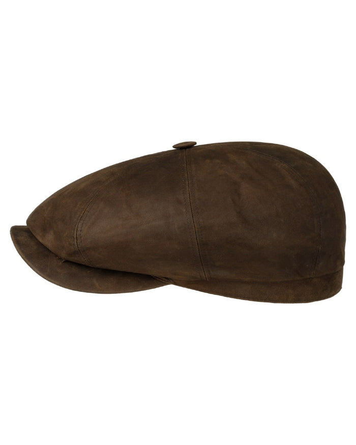 Mud coloured Stetson Hatteras Oily Goat Flat Cap on white background #colour_mud