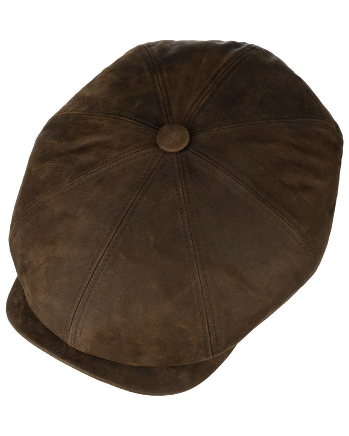 Mud coloured Stetson Hatteras Oily Goat Flat Cap on white background #colour_mud