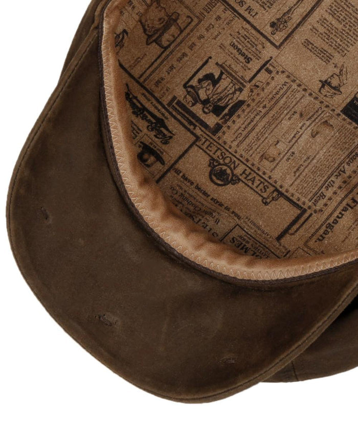 Mud coloured Stetson Hatteras Oily Goat Flat Cap on white background #colour_mud