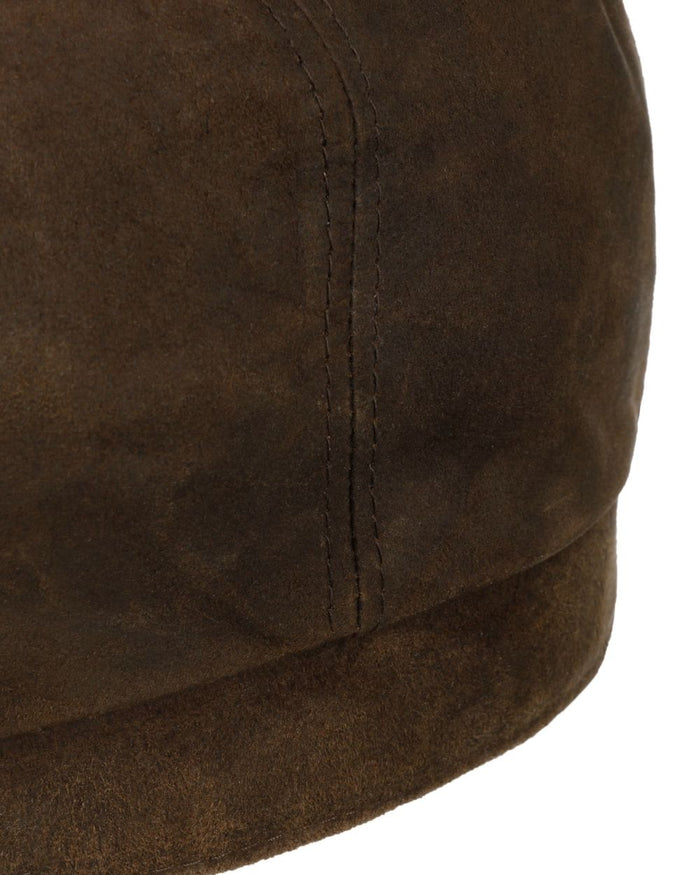 Mud coloured Stetson Hatteras Oily Goat Flat Cap on white background #colour_mud