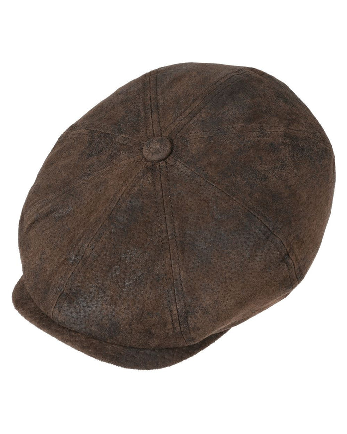 Chocolate coloured Stetson Hatteras Pigskin Leather Cap on white background #colour_chocolate