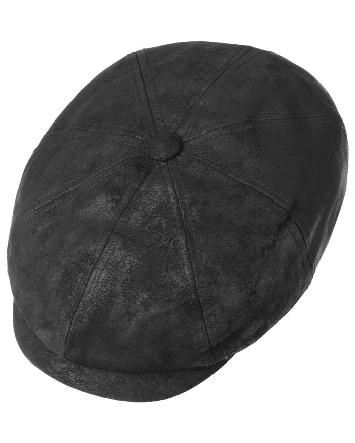 Black coloured Stetson Hatteras Pigskin Leather Cap on white background #colour_black