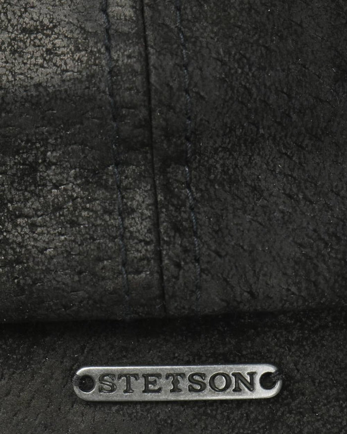 Black coloured Stetson Hatteras Pigskin Leather Cap on white background #colour_black