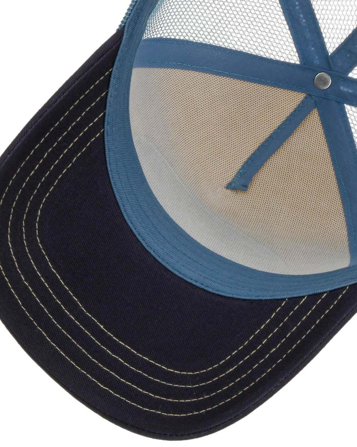 Midnight Blue Light Yellow coloured Stetson High Speed Trucker Cap on white background #colour_midnight-blue-light-yellow