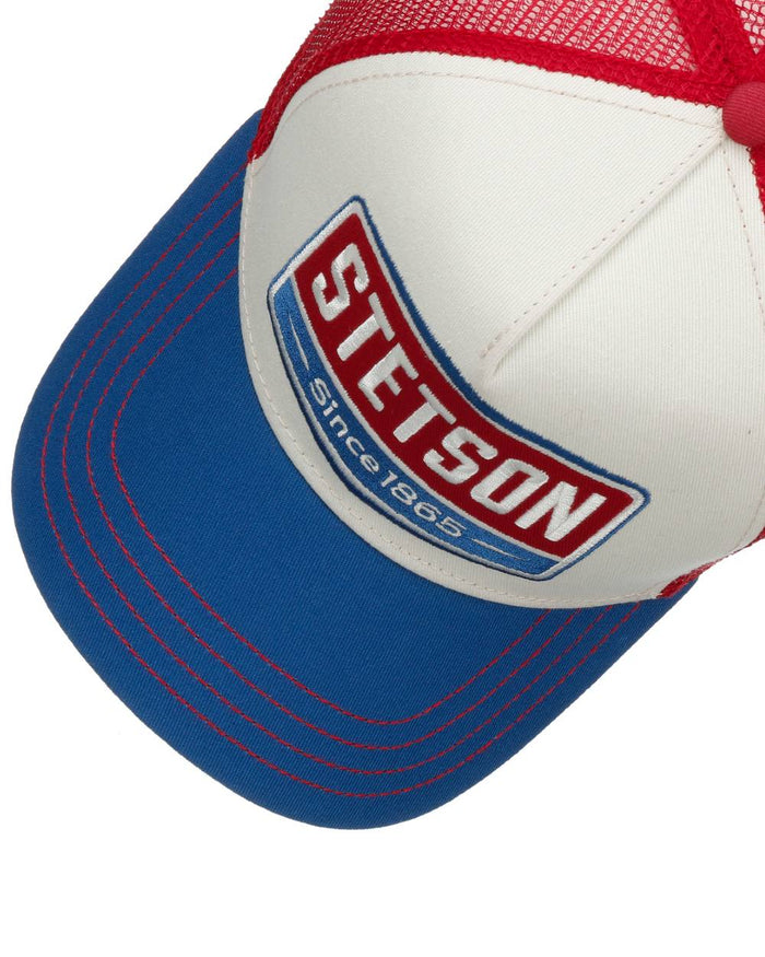 Blue White coloured Stetson Highway Trucker Cap on white background #colour_blue-white