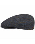 Navy Coloured Stetson Kent Herringbone Stripe Flat Cap On A White Background #colour_navy