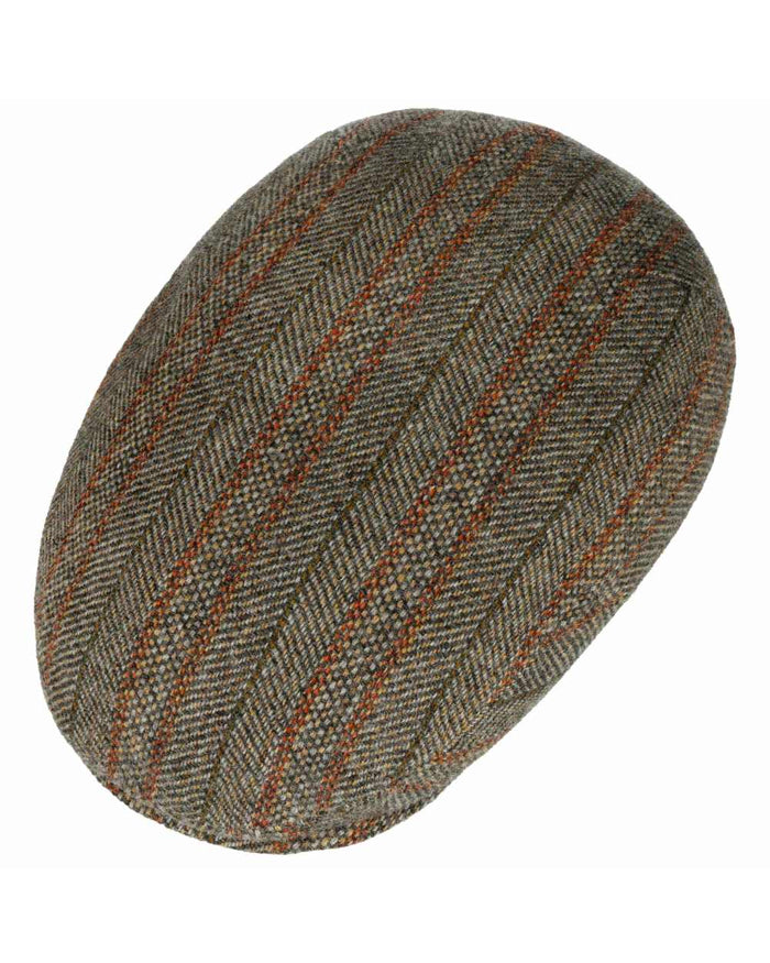 Beige Coloured Stetson Kent Herringbone Stripe Flat Cap On A White Background #colour_beige