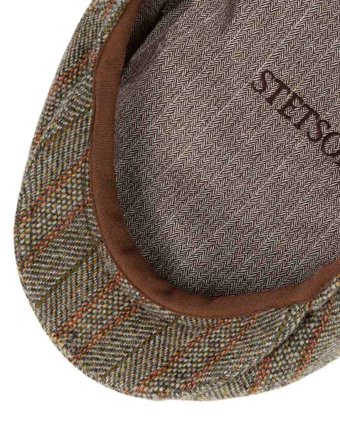 Beige Coloured Stetson Kent Herringbone Stripe Flat Cap On A White Background #colour_beige