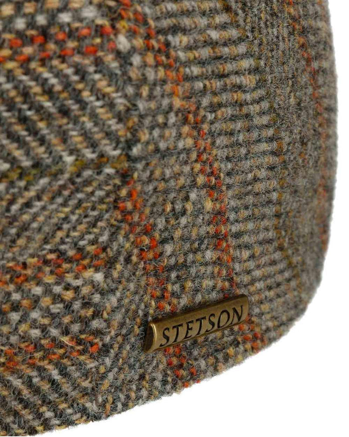 Beige Coloured Stetson Kent Herringbone Stripe Flat Cap On A White Background #colour_beige