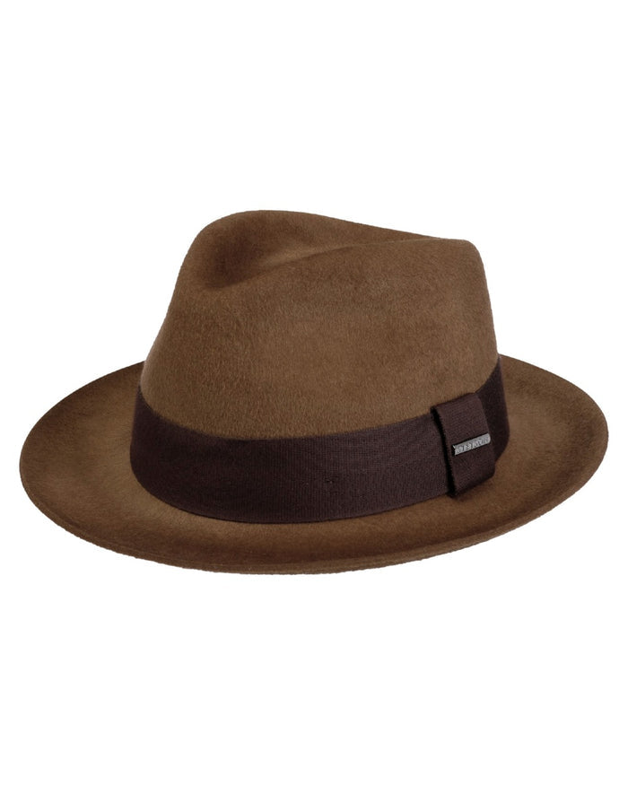 Chestnut coloured Stetson Lenberg Fedora Wool Hat on white background #colour_chestnut