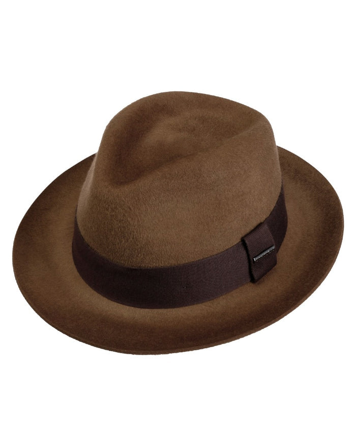 Chestnut coloured Stetson Lenberg Fedora Wool Hat on white background #colour_chestnut
