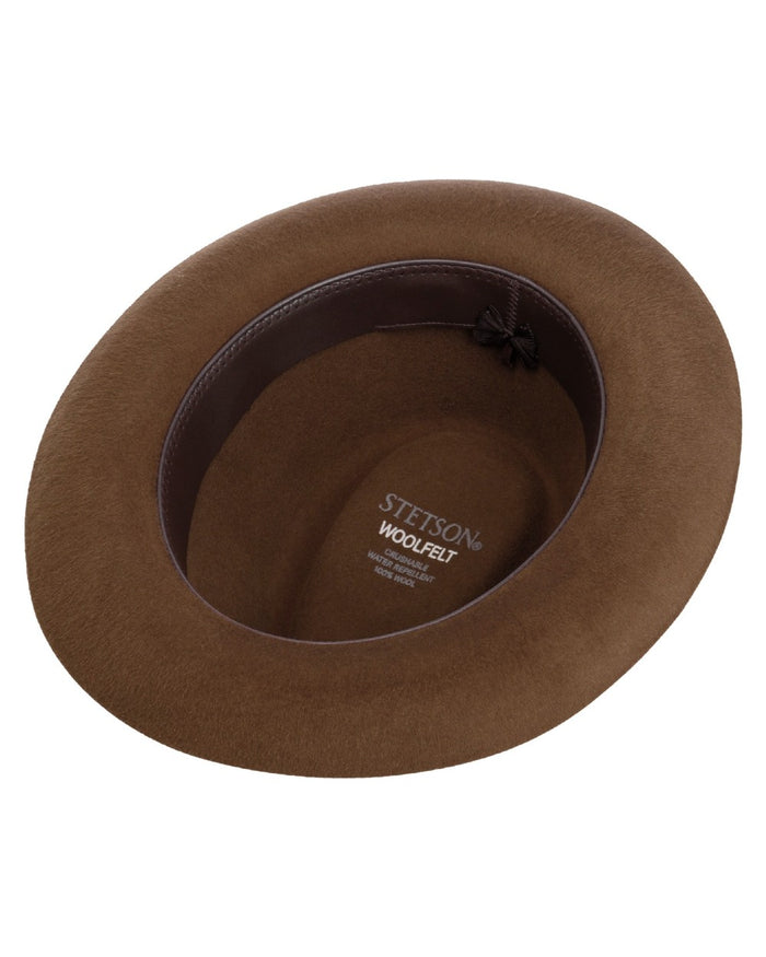 Chestnut coloured Stetson Lenberg Fedora Wool Hat on white background #colour_chestnut
