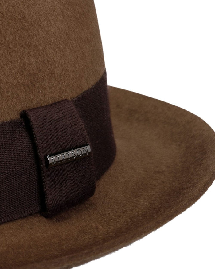 Chestnut coloured Stetson Lenberg Fedora Wool Hat on white background #colour_chestnut