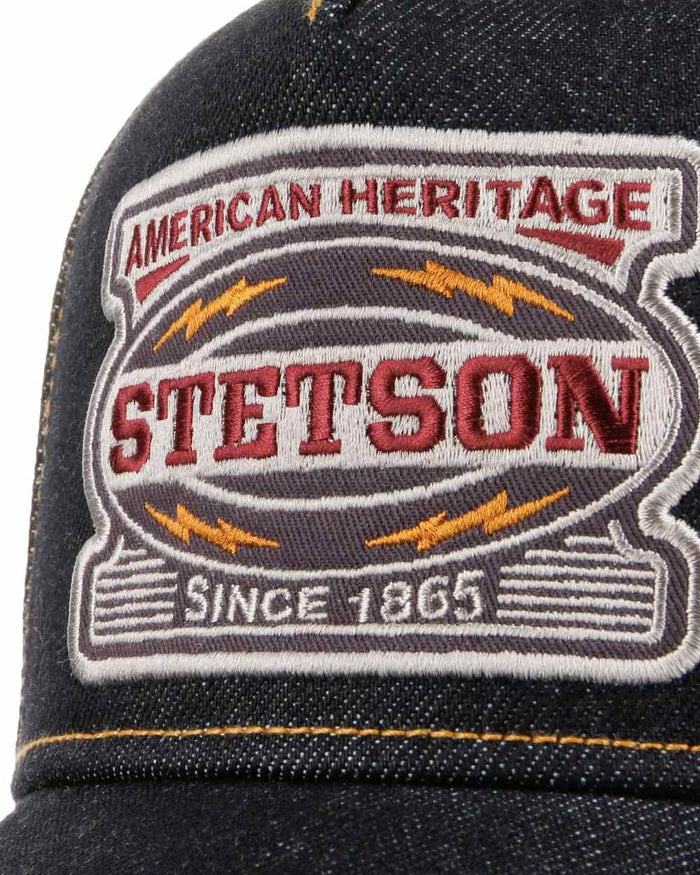 Blue Denim coloured Stetson Lightning Trucker Cap on white background #colour_blue-denim