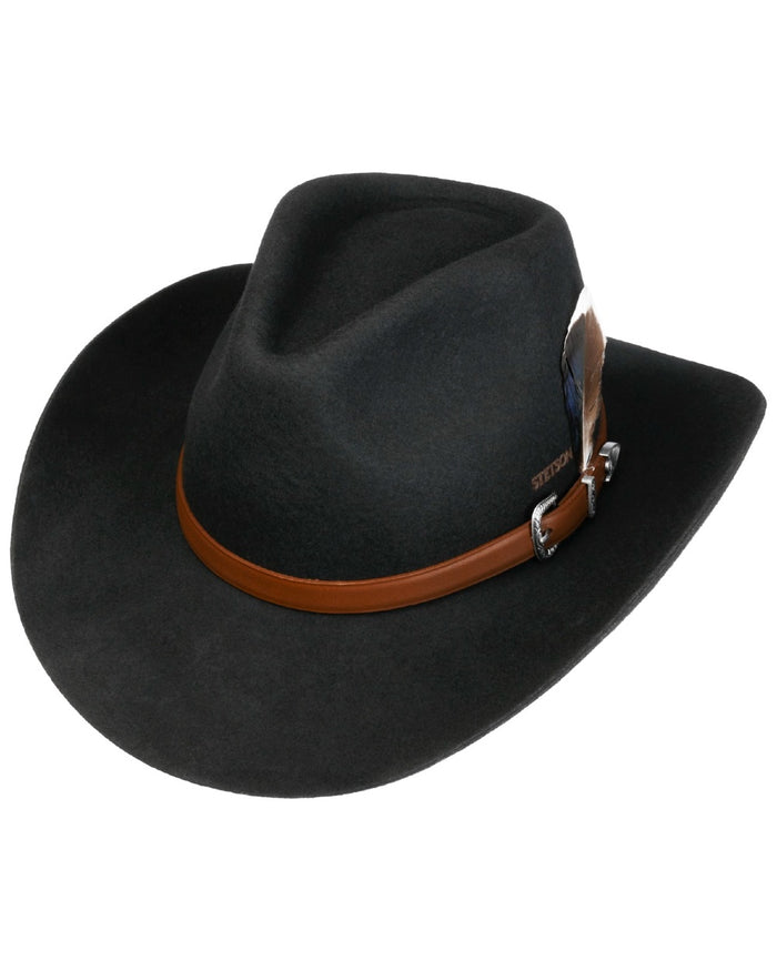 Black coloured Stetson Limington Western Wool Hat on white background #colour_black