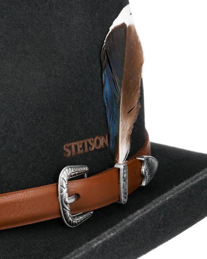 Black coloured Stetson Limington Western Wool Hat on white background #colour_black
