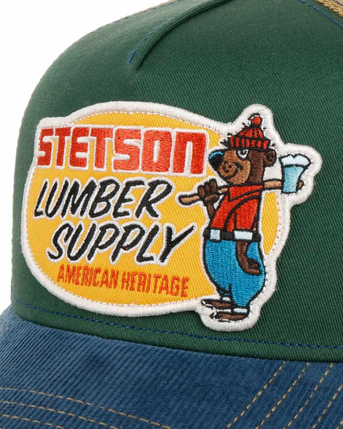 Green Coloured Stetson Lumber Supply Trucker Cap on white background #colour_green