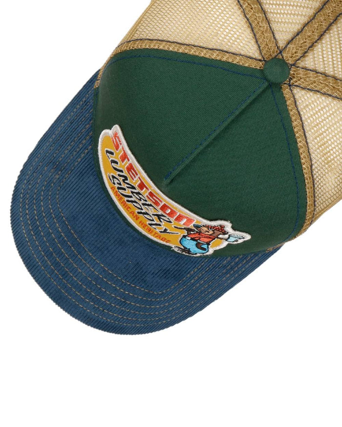 Green Coloured Stetson Lumber Supply Trucker Cap on white background #colour_green