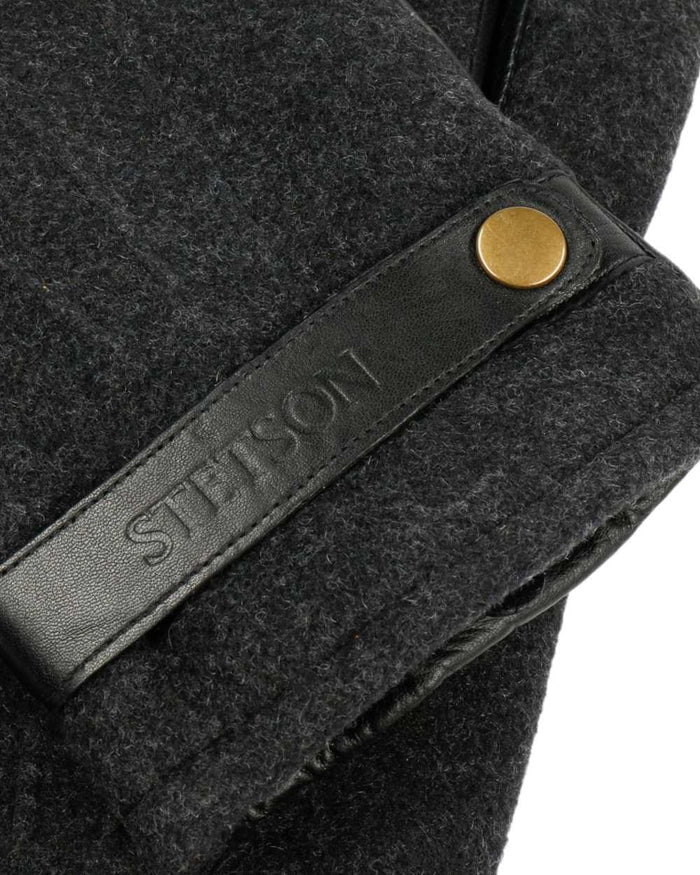 Anthracite Black coloured Stetson Nappa Wool Full-Fingered Gloves on white background #colour_anthracite-black