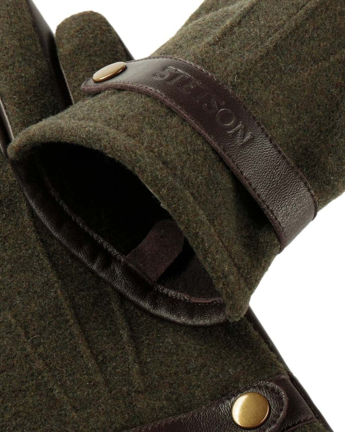 Olive Brown coloured Stetson Nappa Wool Full-Fingered Gloves on white background #colour_olive-brown