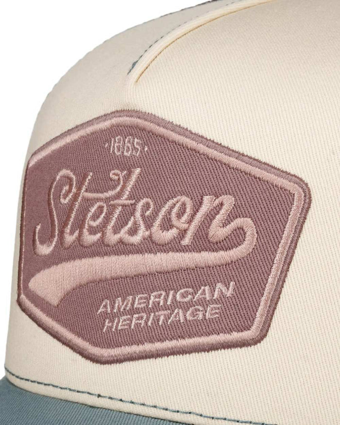 Blue Ecru coloured Stetson Pastel Trucker Cap on white background #colour_blue-ecru