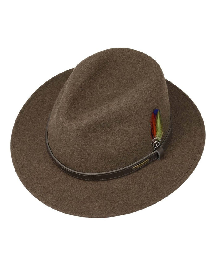 Brown Coloured Stetson Powell Traveller Felt Hat On A White Background #colour_brown
