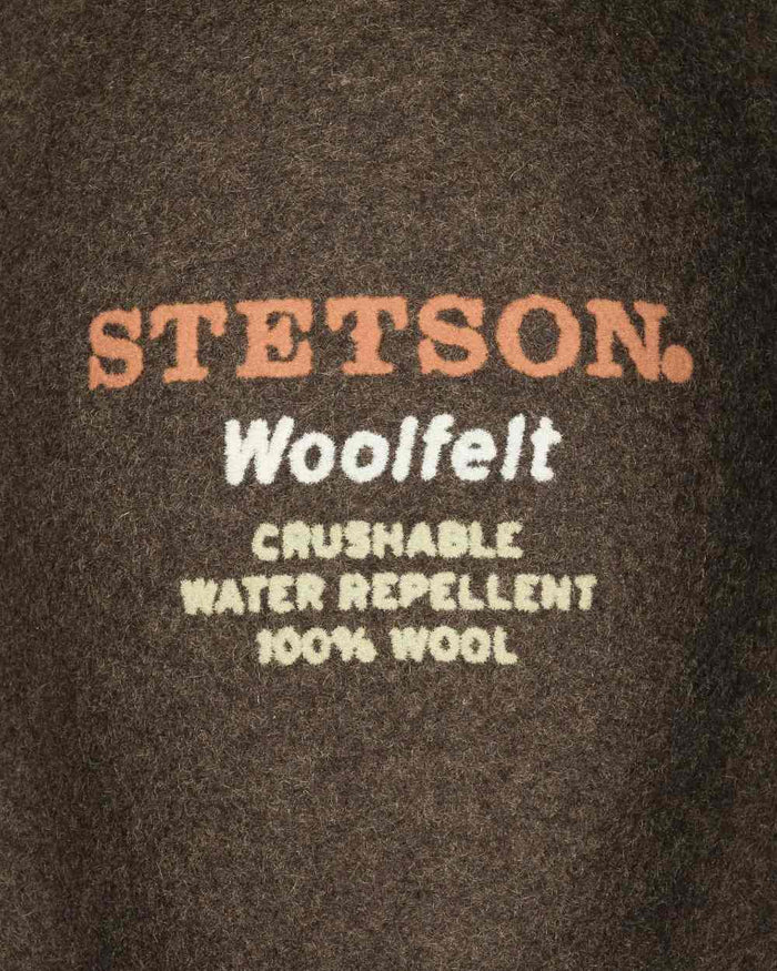 Brown Coloured Stetson Powell Traveller Felt Hat On A White Background #colour_brown