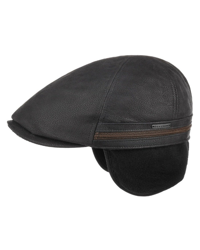 Black Brown coloured Stetson Redding Earflap Cap on white background #colour_black-brown
