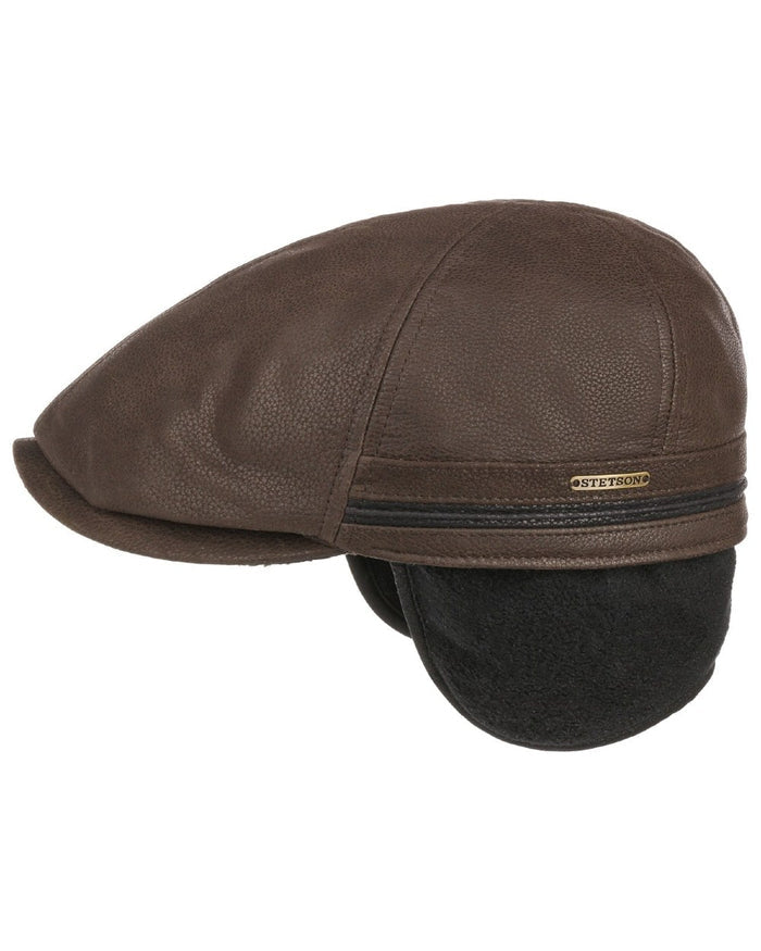 Brown Black coloured Stetson Redding Earflap Cap on white background #colour_brown-black