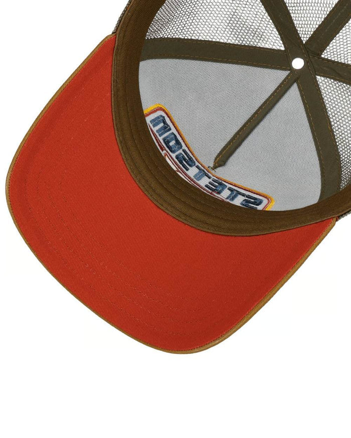 Brown Blue coloured Stetson S Wing Trucker Cap on white background #colour_brown-blue