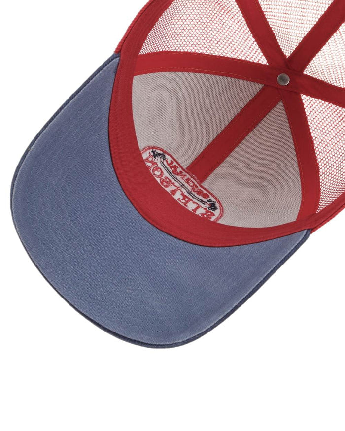 Navy ochre Coloured Stetson Since 1865 Oval Logo Trucker Cap on white background #colour_navy-ochre