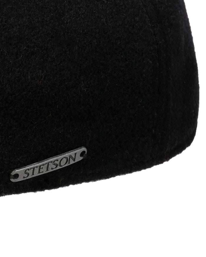 Black coloured Stetson Texas Wool Gatsby Cap on white background #colour_black