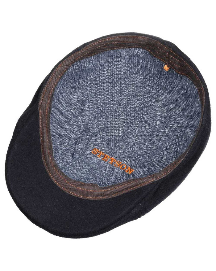 Navy coloured Stetson Texas Wool Gatsby Cap on white background #colour_navy