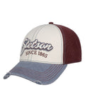 Light Blue Red Coloured Stetson Vintage Distressed Baseball Cap on white background #colour_light-blue-red