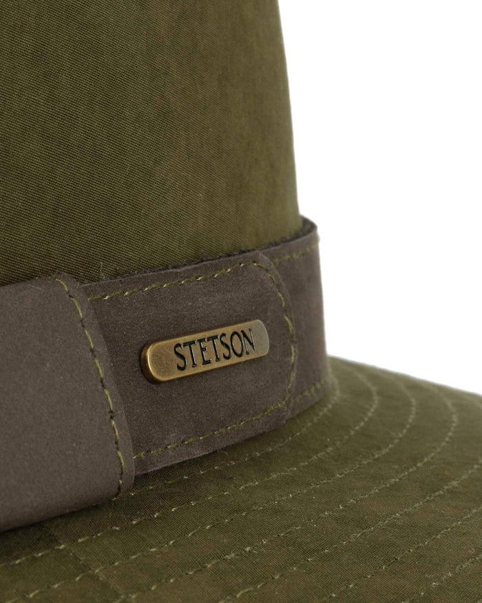 Olive Coloured Stetson Waxed Traveller Cloth Hat On A White Background #colour_olive