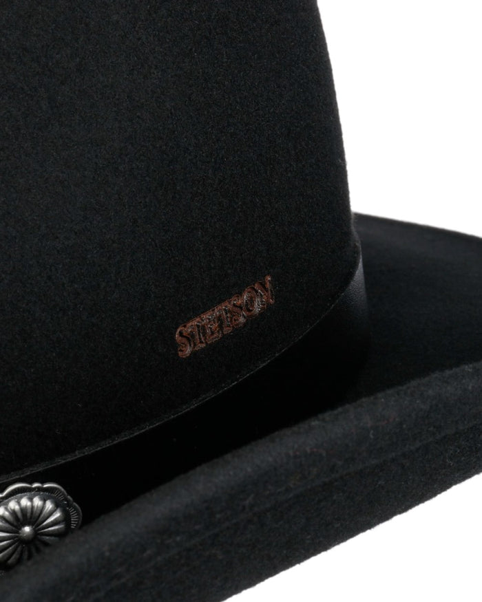 Black coloured Stetson Woolfelt Western Hat on white background #colour_black