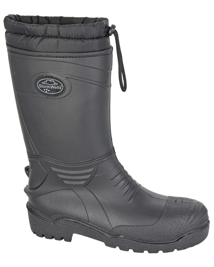 Black coloured Stormwells Mens Toggle Tie Top Polar Boots on white background #colour_black