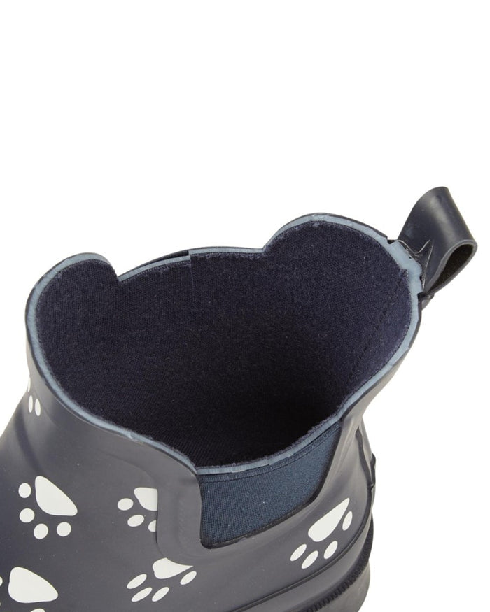 Navy Blue coloured Stormwells Womens Paw Print Ankle Wellington Boots on white background #colour_navy-blue