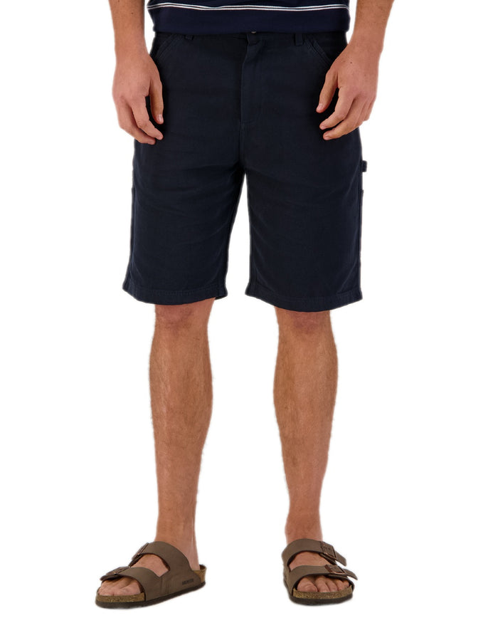 Navy Coloured Swanndri Glenbrook Shorts on white background #colour_navy